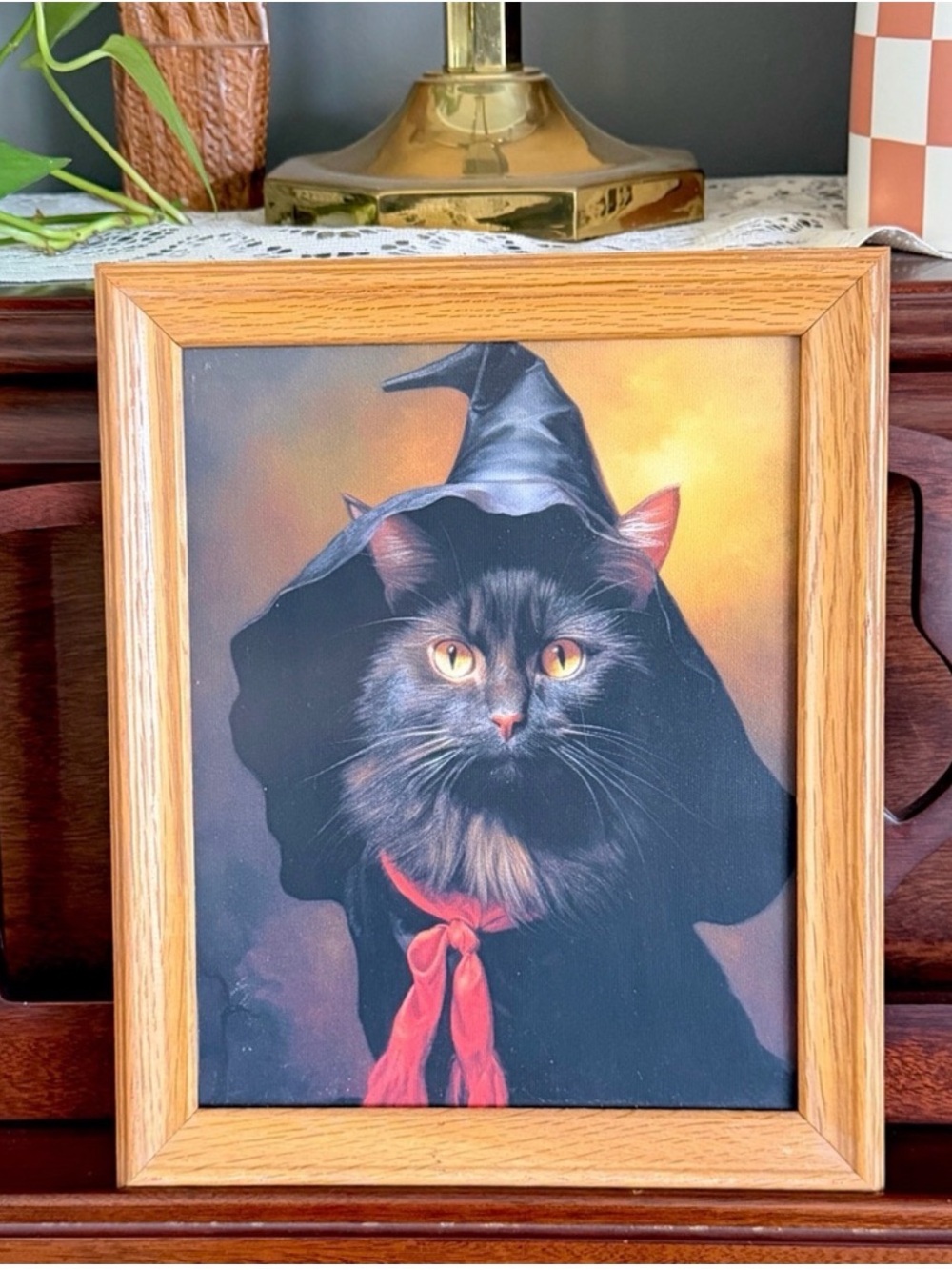 Witch Black Cat Dark Academia Gothic Cat Canvas Art Print Wood Framed Wall Art - Picture 2 of 8